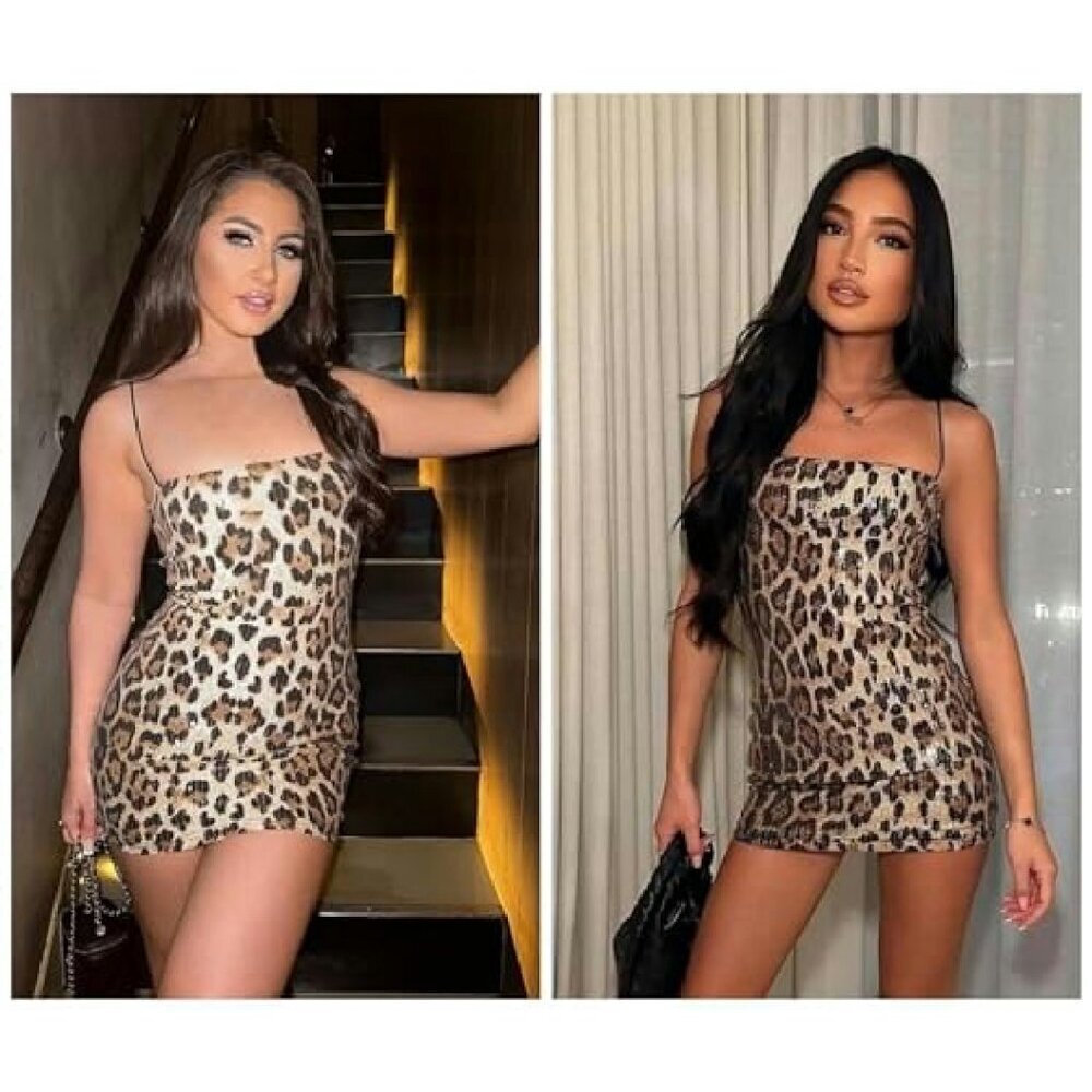 Sequin Mini Dress Bodycon Spaghetti Strap Party Clubwear - Picture 7 of 8